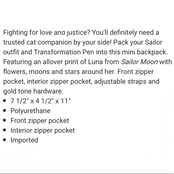 SAILOR MOON LUNA FLORAL MINI BACKPACK! - Picture 5 of 5